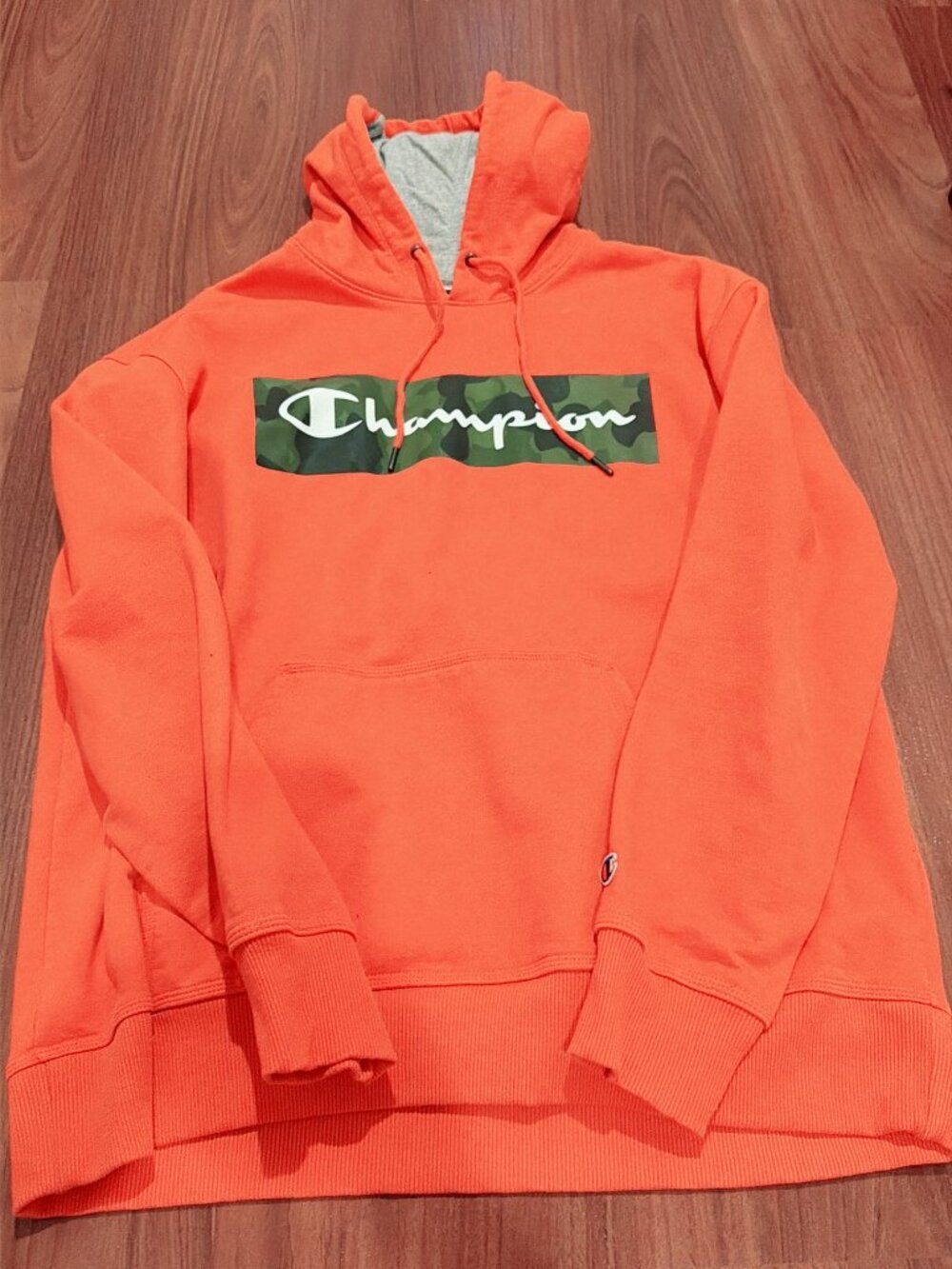 Champion Men's Hoodie Orange Camo Logo Sweatshirt Size XL Good Condition